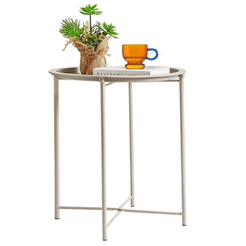 Folding Round TV Tray Table, Small Round Steel Side Table, No Assembly Required - 18.5 x 18.5 x 19.7 in - Grey