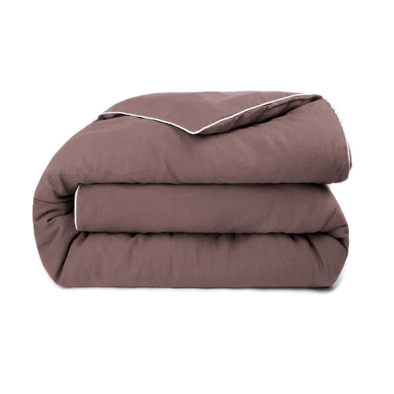 100% French Linen Duvet Cover by BOKSER HOME - Clove with Cream Tipped Edges - Twin