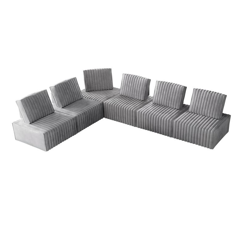 CraftPorch 6-Pieces Contemporary Clean-Line Linen Upholstered - 6 Piece - Silver Grey