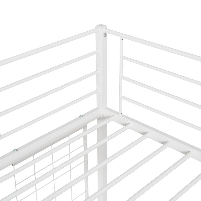 Twin Metal Loft Bed with Desk and Metal Grid, White