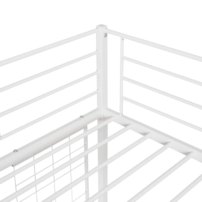 Twin Metal Loft Bed with Desk and Metal Grid,White
