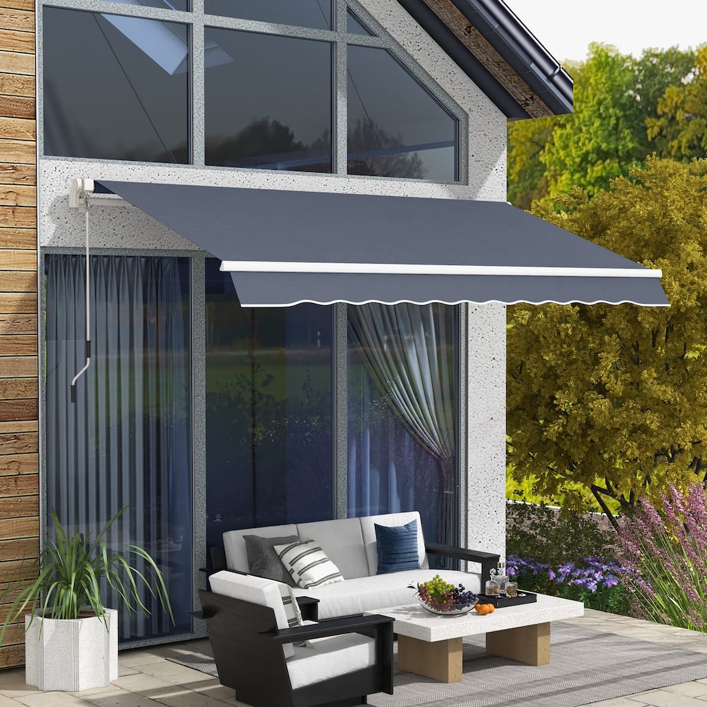 Outsunny 12' x 8' Retractable Awning, Patio Awning Sun Shade Shelter with Manual Crank Handle, 280g/m² UV