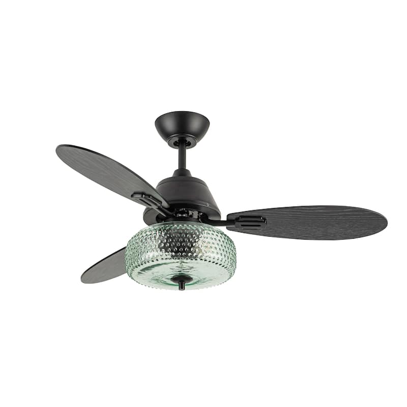 Lottie River of Goods 3-blade 42-inch Modern Indoor Ceiling Fan with Green Hand-Blown Glass Shade and Remote Control