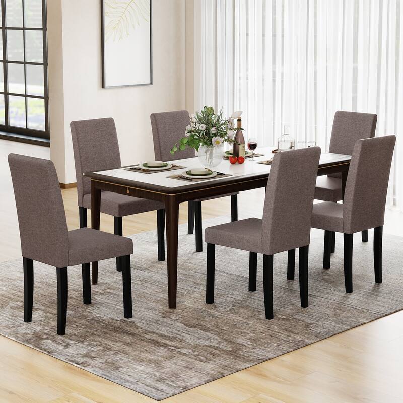 Gymax Dining Chair Set of 4 Fabric Upholstered Rubber Wood Legs Side