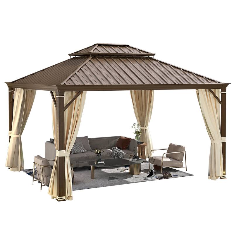 EROMMY Hardtop Gazebo W/Steel Double Roof, Anti-Rust Coating Aluminum Frame Permanent, Hard Top Gazebo for Garden Lawn Parties