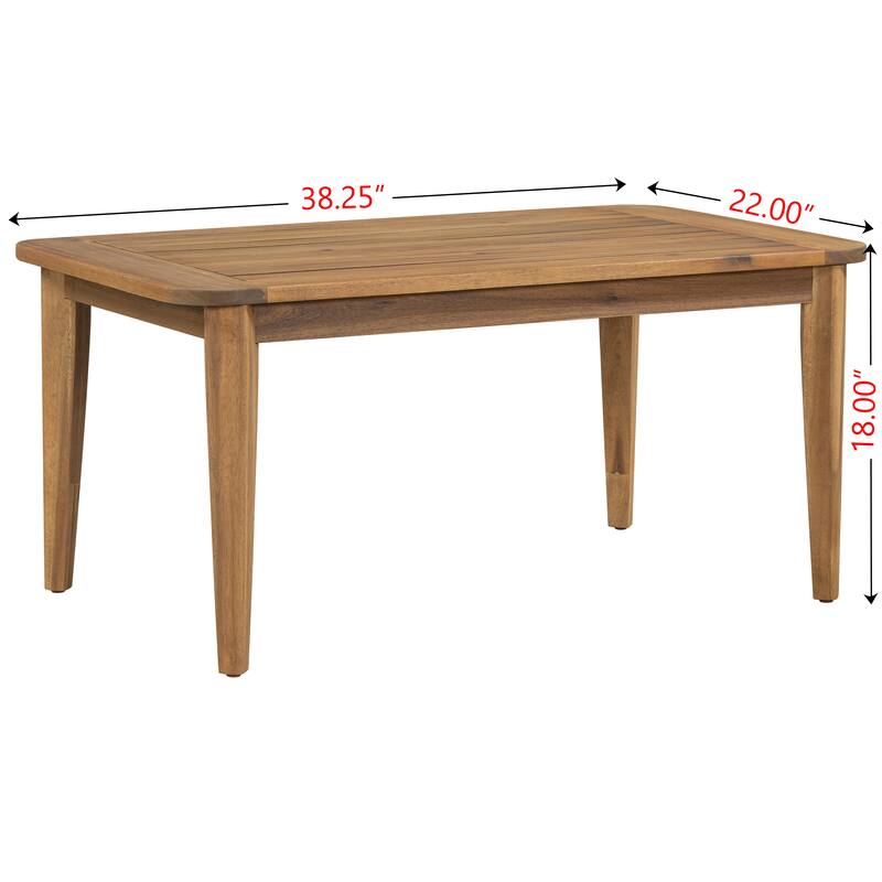 Roomfitters Outdoor Acacia Wood Coffee Table, Sturdy Weather-Resistant Patio Table for Porch or Poolside, Teak+Beige