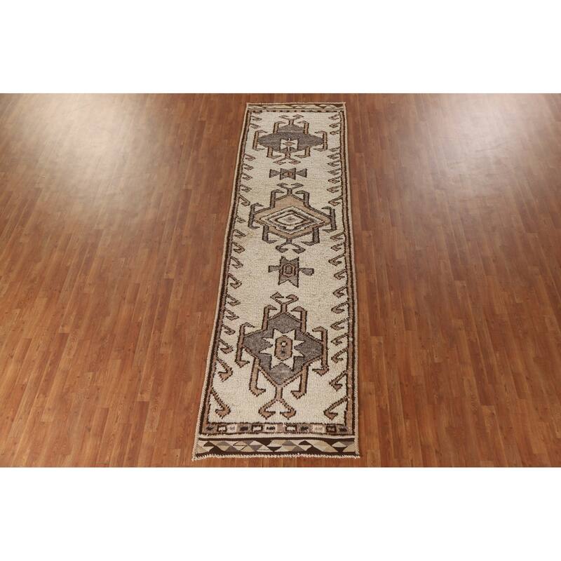 Geometric Anatolian Turkish Runner Rug Hand-knotted Wool Carpet - 3'5"x 11'11"