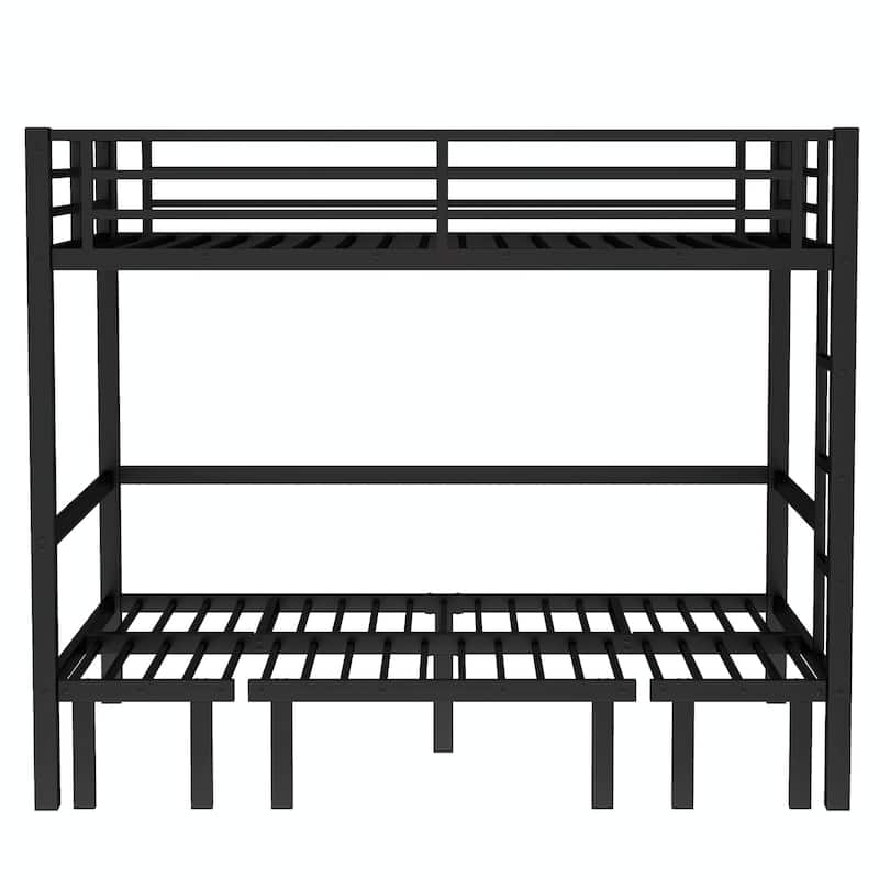 Pull-Out Bunk Bed with Three-Section Lower Bunk and Safety Rails on Top Bunk