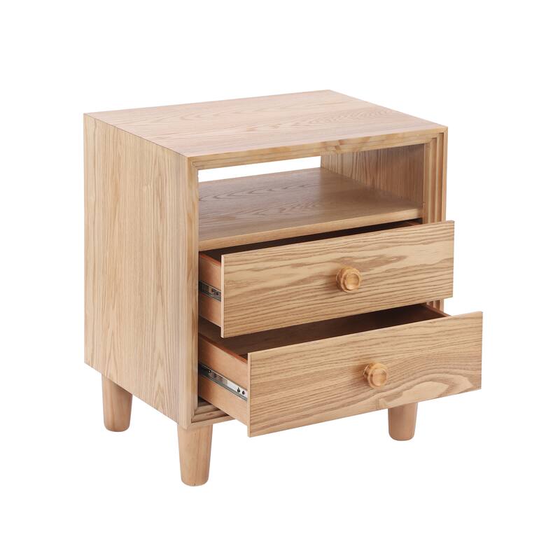Christopher Knight Home - Modern Wood Nightstand with Open Shelf and 2 Drawers