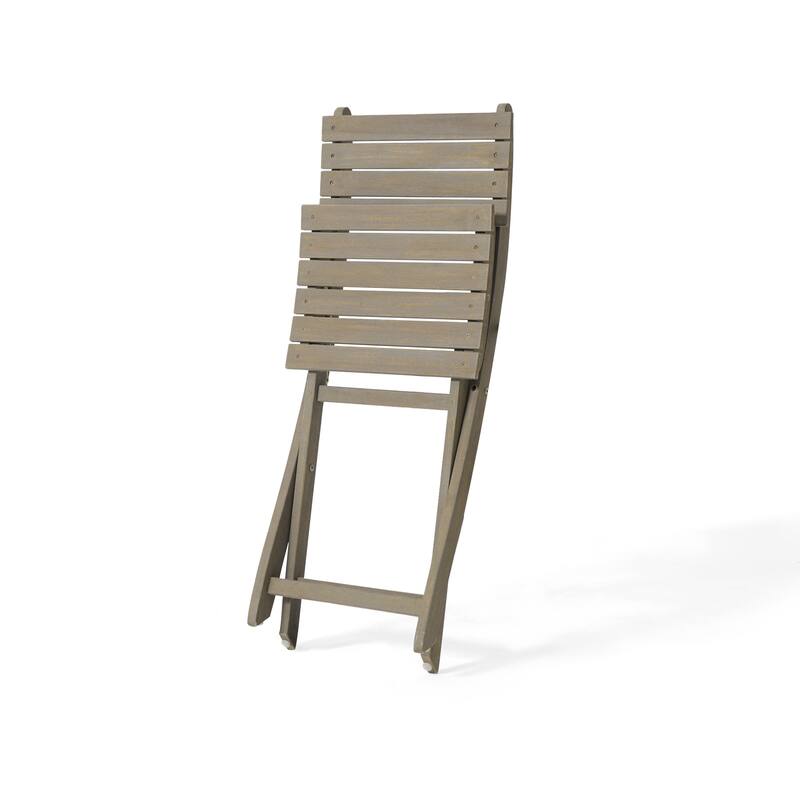 Outdoor 3pc Half-Round Folding Acacia Wood Bistro Set: Weather-Resistant, Space-Saving,Grey