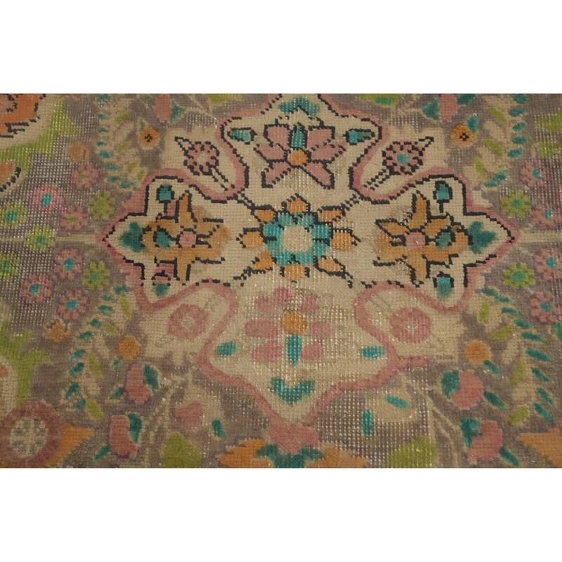 Hand Knotted Oriental 100% Wool Carpet Traditional Floral Oranges & Rust Tabriz Area Rug - 9' 2'' X 6' 6''