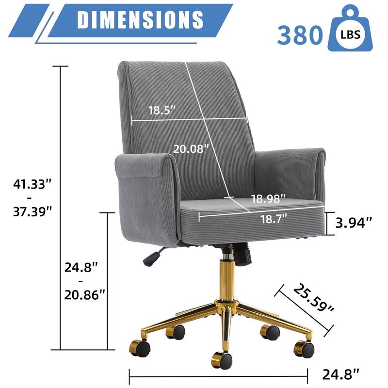 Corduroy Swivel Office Chair with Wheels, Ergonomic High Back Task Chair, Upholstered Accent Chair with Adjustable Height
