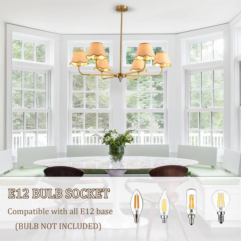 38" 6-lamp Chandelier with Hand-Woven Rattan Lampshade (Bulb Not Included)