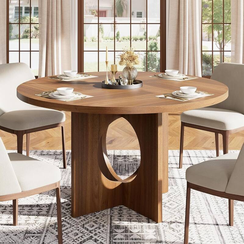 47" Kitchen Round Dining Table for 4-6 People with Sturdy Pedestal Base - Brown