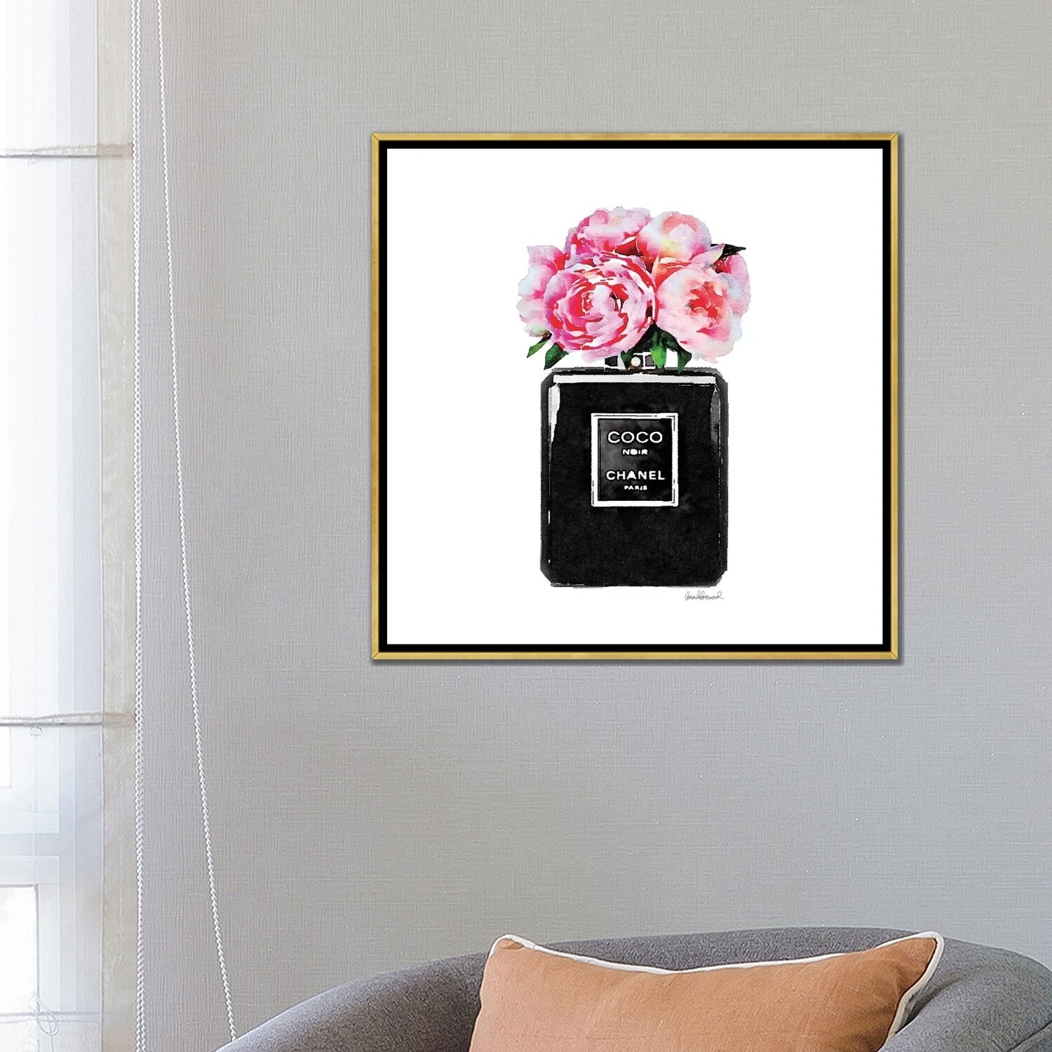 iCanvas Coco Noir Perfume With Pink Peonies by Amanda Greenwood Framed  Canvas Print - Bed Bath & Beyond - 36671133