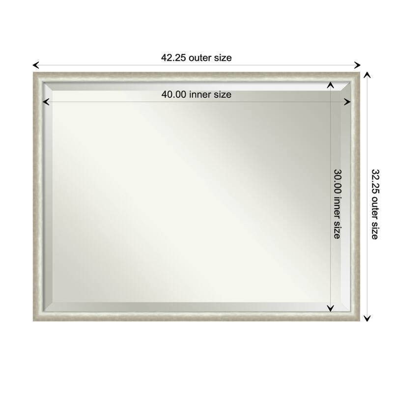 Two Tone Beveled Wood Framed Wall Mirror - Two Tone Silver - Glass Size 40x30