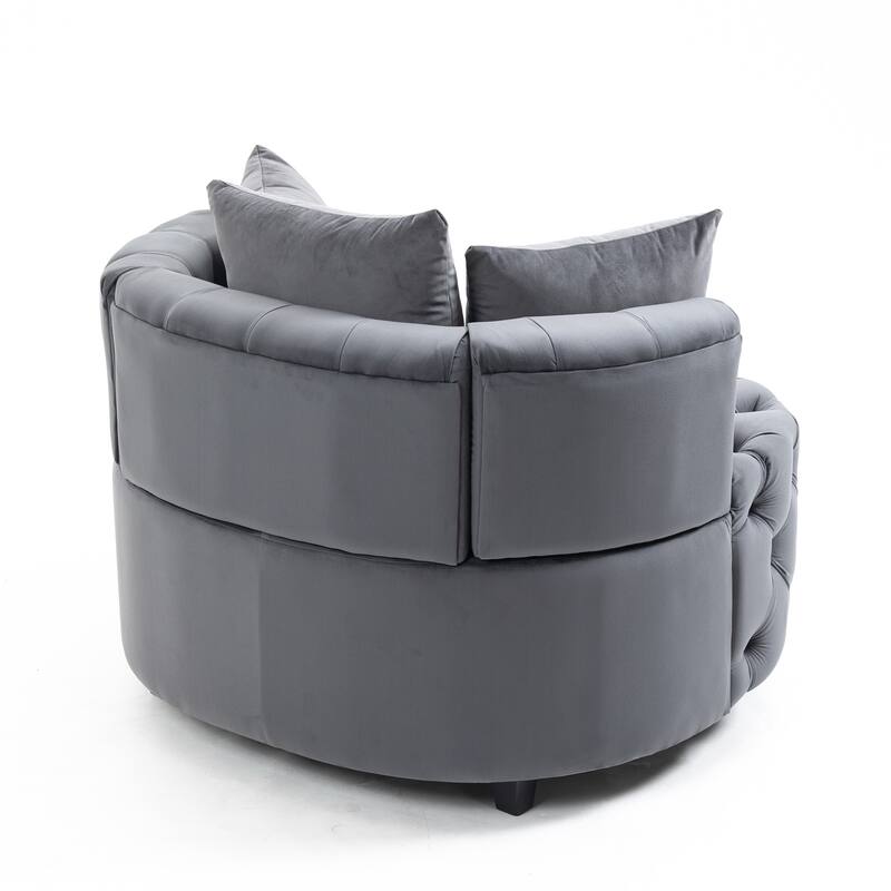 Gray Modern 24" Velvet Upholstered Buttons Tufted Barrel Chair with Pillows