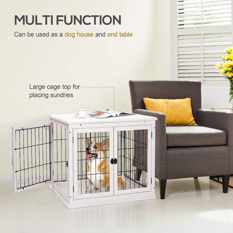 Small Dog Crate Dog Cage End Table with Two Opening Sides Lockable Door Puppy Kennel Indoor Dog House