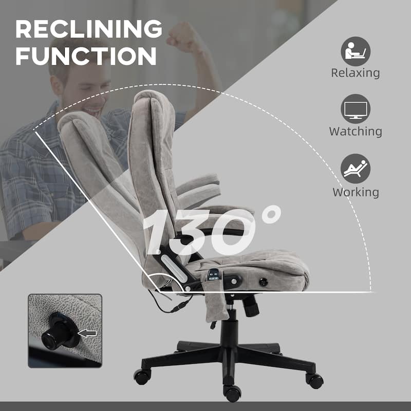 PU Leather 360° Swivel High Back Office Recliner with Vibration Massage, Lumbar Heating, Adjustable Height