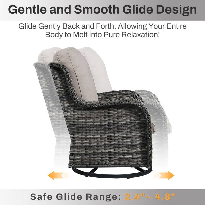 Gymojoy 7-Piece Outdoor Fire Pit Conversation Set with 4 Swivel Chairs & 2 Side Tables