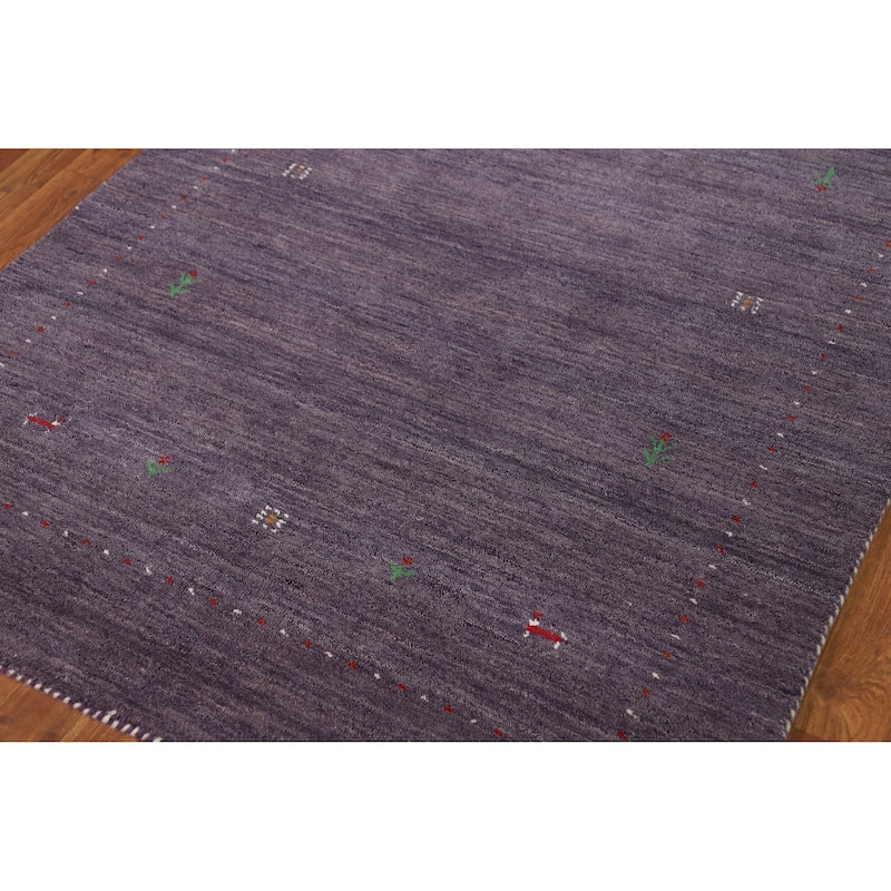 Purple Gabbeh Indian Rug Handmade Wool Carpet - 4'1" x 5'10"