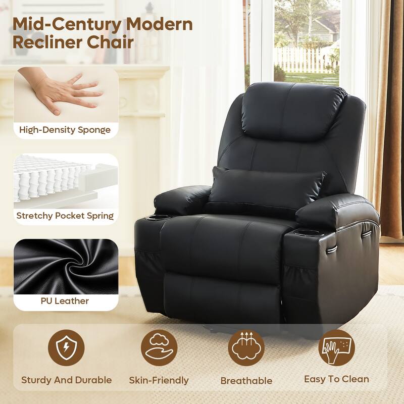 Bestier 34.6" Electric Power Lift Asist Recliner Chair with Massage and Heat,Fax Leather Reclining Chair with Side Pockets