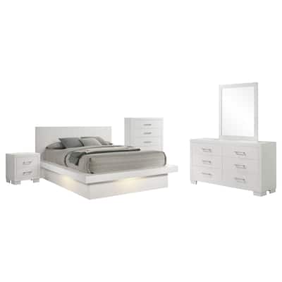 Bela 5 Piece Queen Bedroom Set, LED Lit Bedframe, Snow White Wood