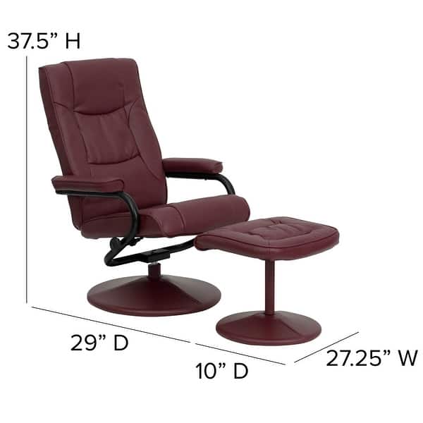 dimension image slide 2 of 6, Contemporary Multi-Position Recliner and Ottoman with Wrapped Base