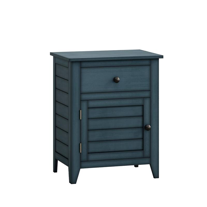1-Drawer Nightstand with Closed Cabinet Antique Blue Finish Transitional Style