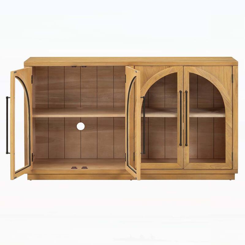 4-Door Large Storage Sideboard Buffet Cabinet with Glass Doors and Arched Design