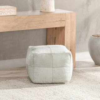 Villa by Classic Home Canada 18" Natural Leather Hide Ivory Floor Cushion Pouf