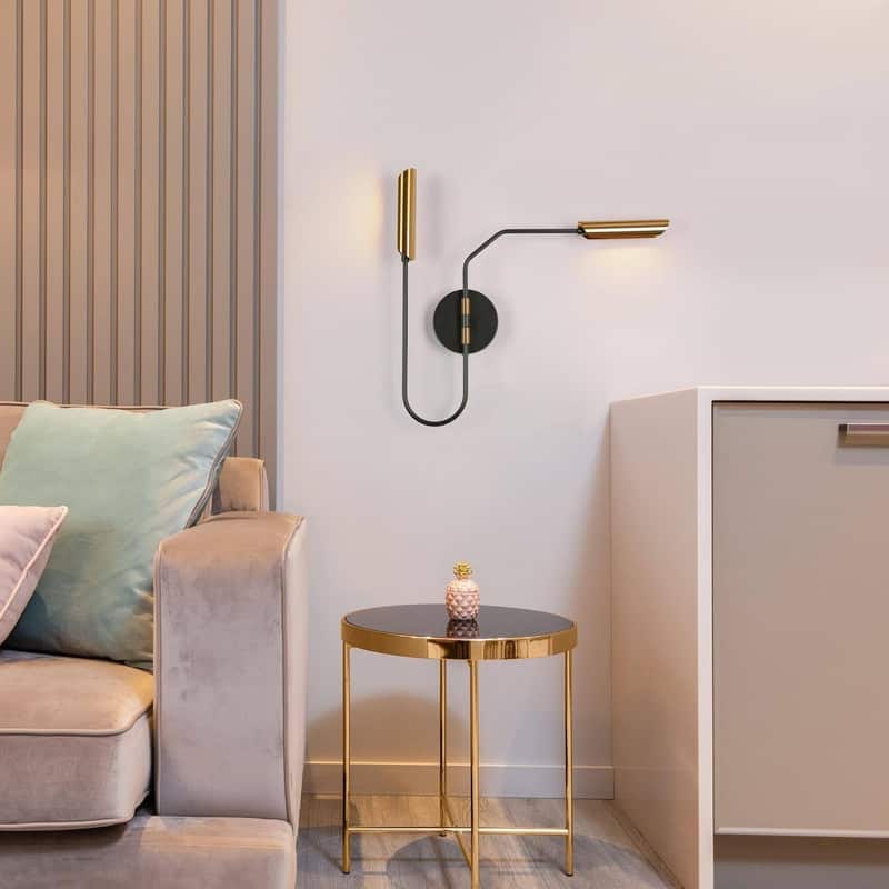 2-Light Mid-Century Modern Gold LED Wall Sconce Lighting for Living Room - 20 x 3 x 19.3