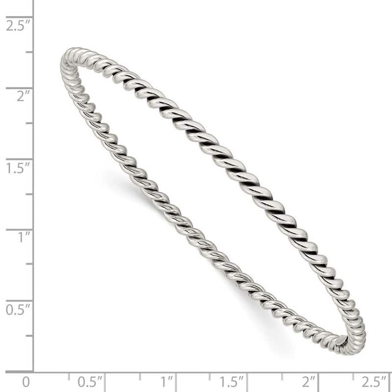 Curata 925 Sterling Silver 7" 3mm Twisted Slip on Bangle Bracelet