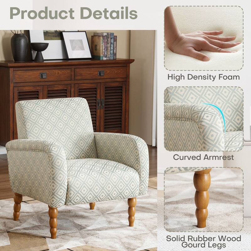 Fabric Armchair Accent Chair with Arms & Wood Legs