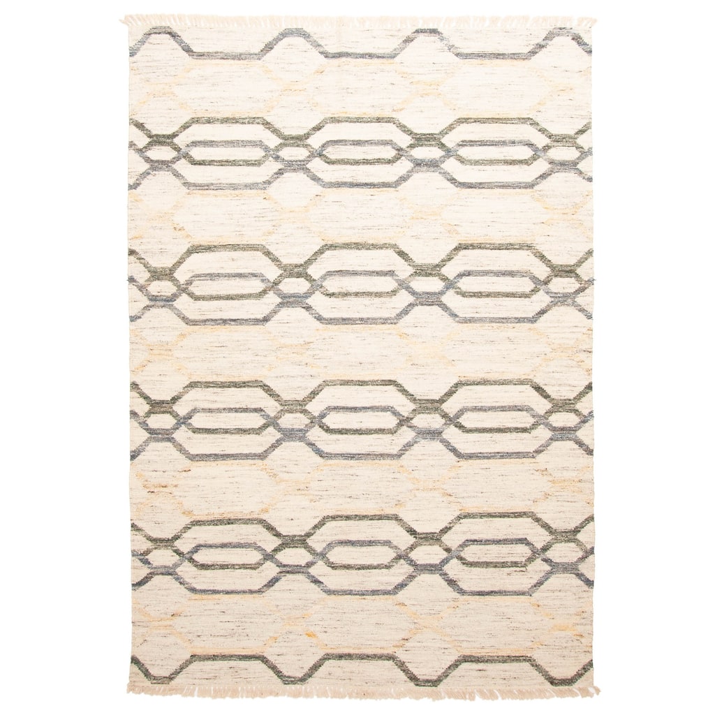 ECARPETGALLERY Flat-Weave Ankara FW Cream Wool Kilim - 5'2 x 7'9