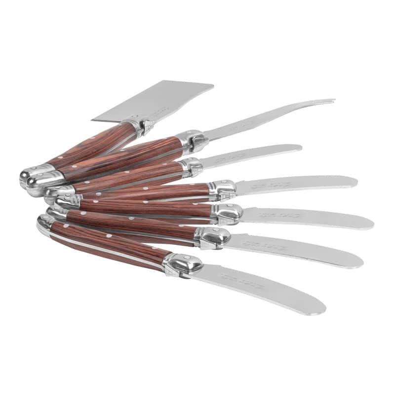 French Home 7-Piece Laguiole Cheese Knife and Spreader Set with Pakkawood Handles