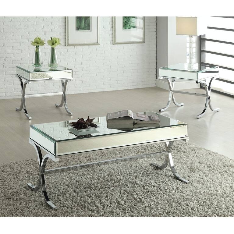 HomeRoots 22" Stainless And Clear Glass Mirrored End Table - 21