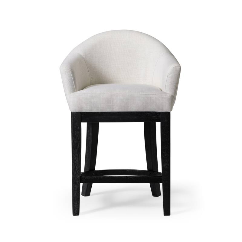 HomeRoots 36" White and Black Fabric and Solid Wood Counter Height Swivel Bar Chair
