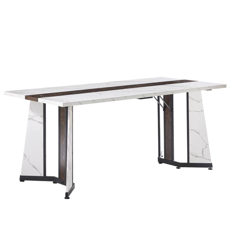 70.9'' Large Dining Table for 8 People, Marble Grain Rectangular Table - Waterproof and Deluxe Family Table with Adjustable Legs - White,Black