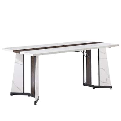 70.9'' Large Dining Table for 8 People, Marble Grain Rectangular Table - Waterproof and Deluxe Family Table with Adjustable Legs