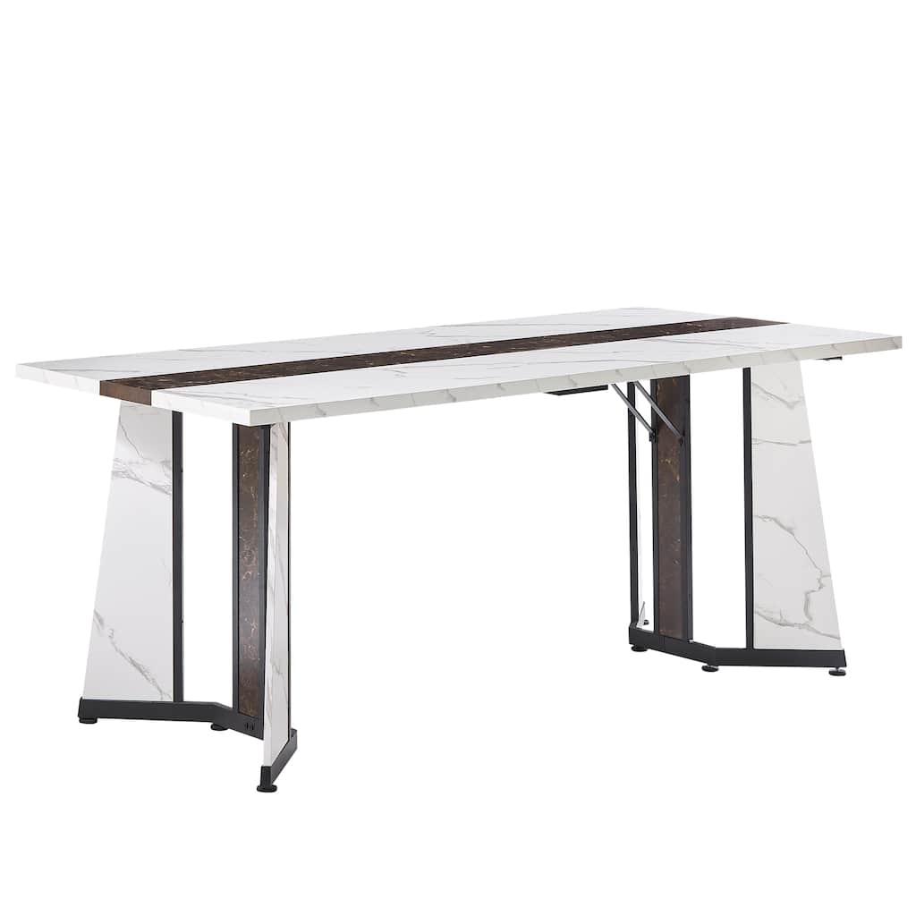 70.9'' Large Dining Table for 8 People, Marble Grain Rectangular Table - Waterproof and Deluxe Family Table with Adjustable Legs