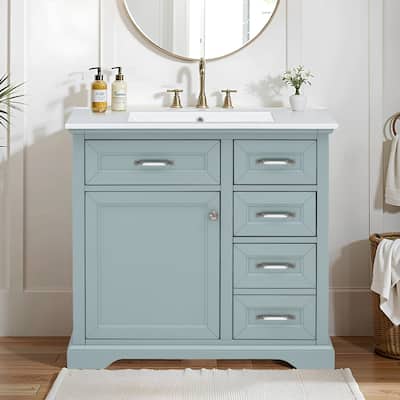 36" No-Installation Bathroom Vanity Set with Ceramic Undermount Sink, 2 Tip-Out Drawers & Soft-Close Hinges, Modern Grey