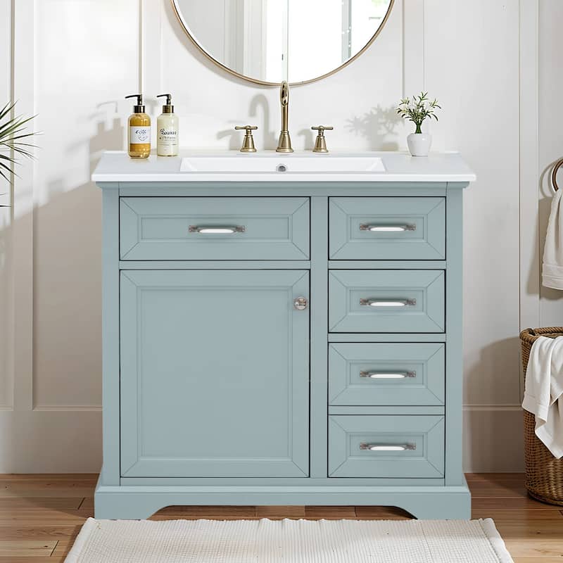 36" Ready-to-Use Bathroom Vanity – Ceramic Undermount Sink with Tip-Out Drawers & Soft-Close Mechanism‌ - 36"