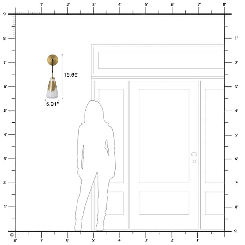 1-Light Brushed Gold Swing Arm Wall Sconce Cone Opal Glass Modern