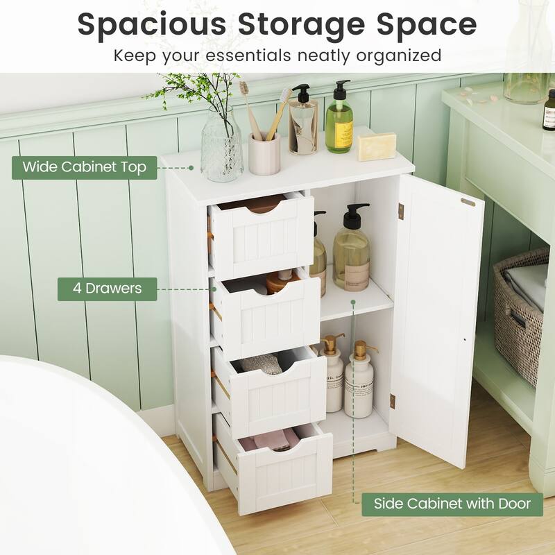 Gymax Storage Floor Cabinet Organizer Cupboard w/ 4 Drawers Adjustable