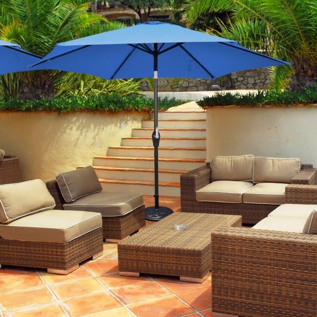 10FT Patio Umbrella 6 Ribs Market Steel Tilt with Crank Outdoor Garden without Weight Base