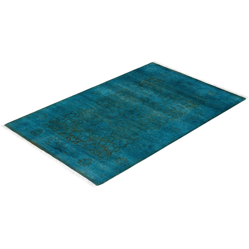 Fine Vibrance, One-of-a-Kind Hand-Knotted Runner Rug - Blue, 2' 8" x 4' 2" - 2' 8" x 4' 2"
