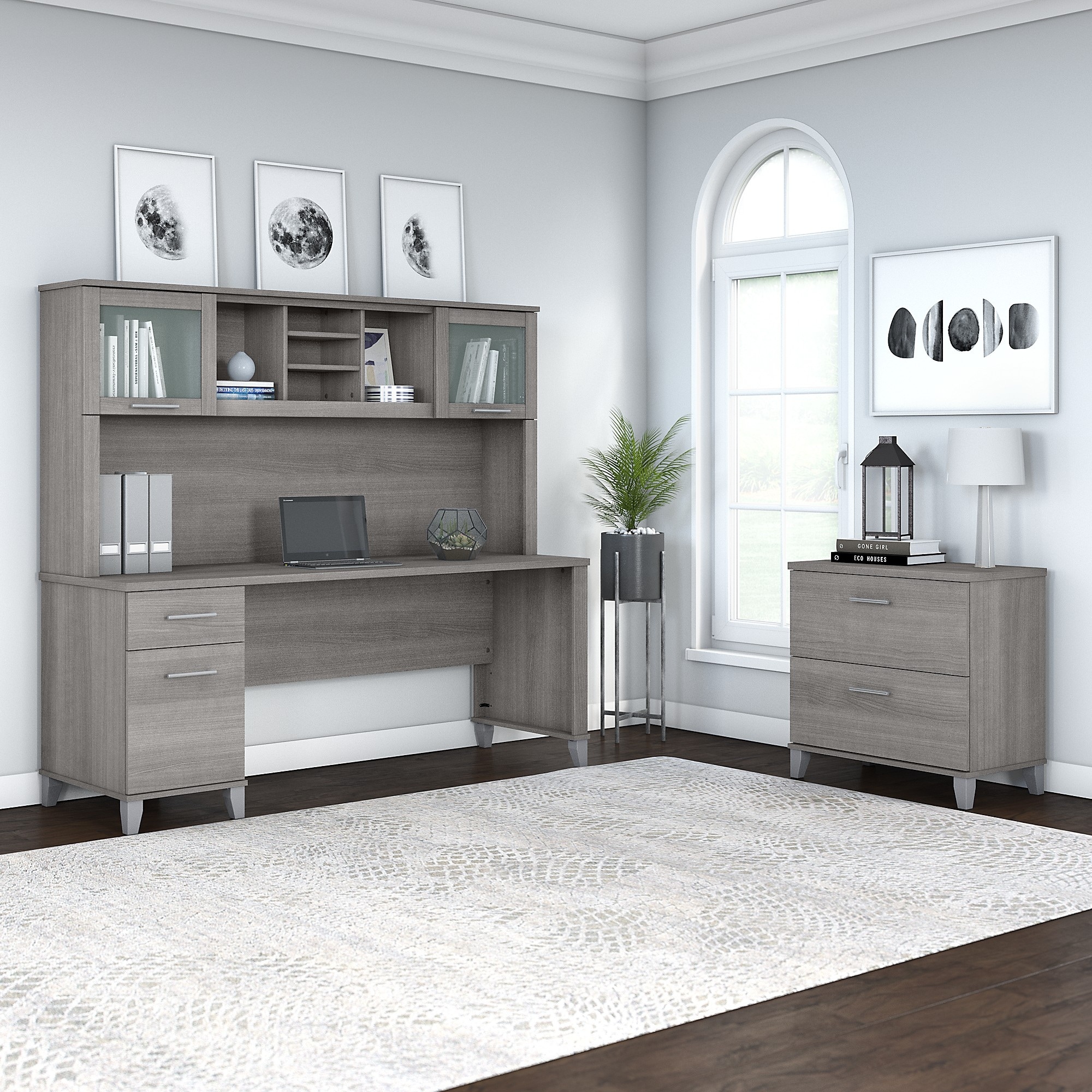 Somerset 72W Office Desk with Hutch and File Cabinet by Bush
