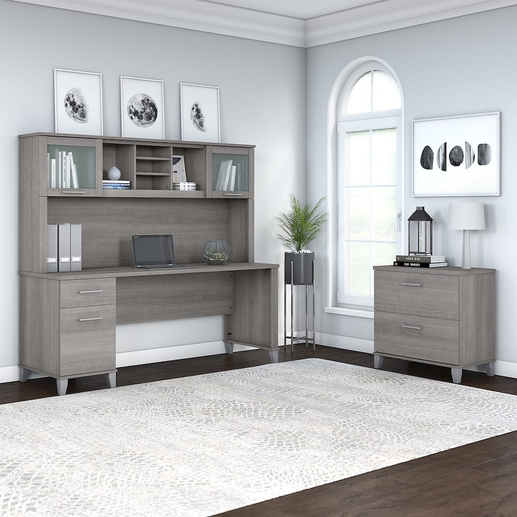 Somerset 72W Office Desk with Hutch and File Cabinet by Bush Furniture