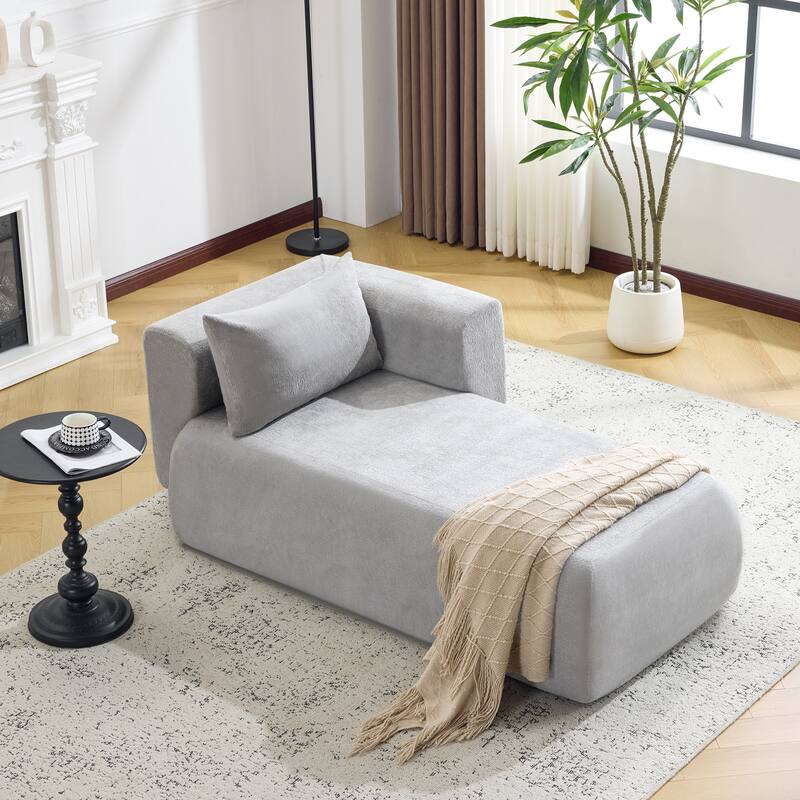 Bezseller Modern Chaise Lounge - Upholstered Sofa with Pillows for Bedroom & Living Room - Light Grey